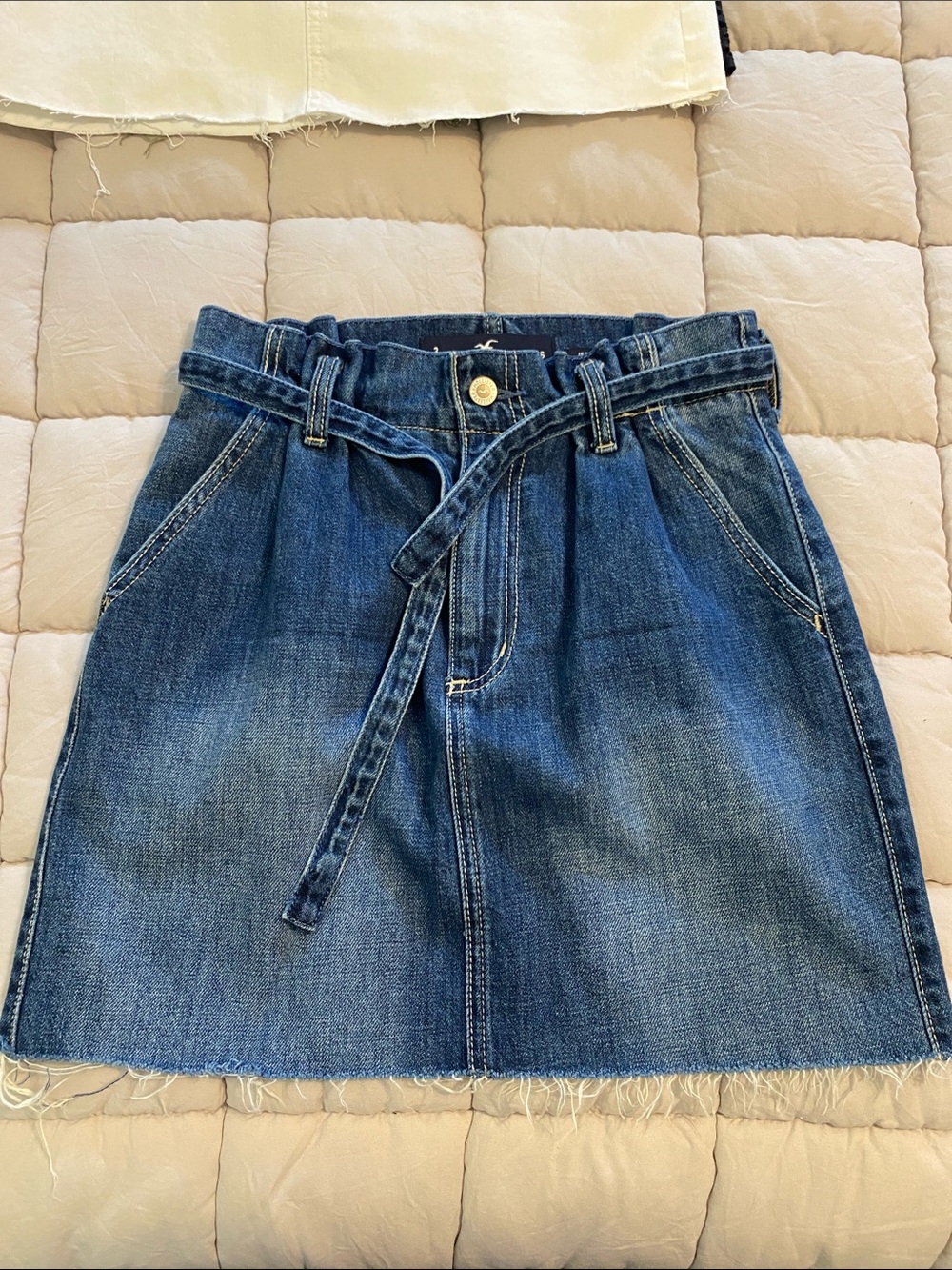 Hollister Dark Blue Denim Mini Skirt with Waist Button